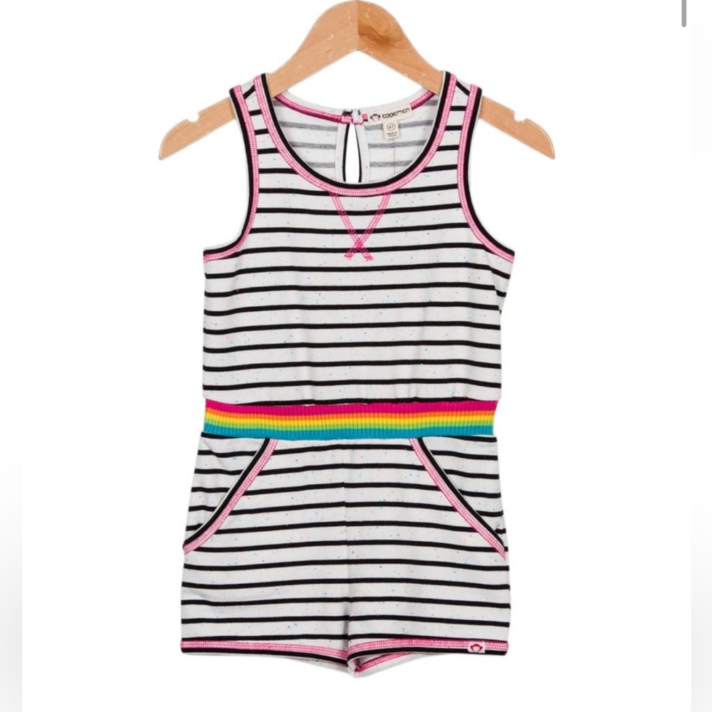 Appaman Striped Sleeveless Romper with Rainbow Waistband